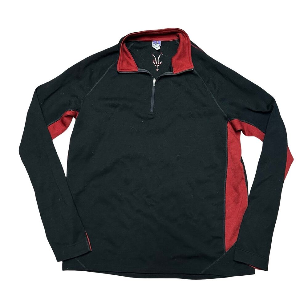 Ibex 1/4 Zip Pullover Mens XL Merino Wool Black Red Outdoor Hike Heavyweight